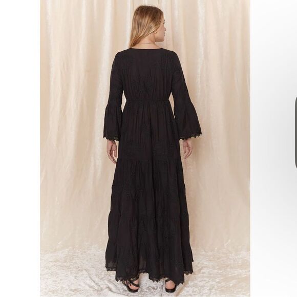 Anthropologie x Raga Black Jaya Floral Embroidered Maxi Dress Size Small - Picture 3 of 12